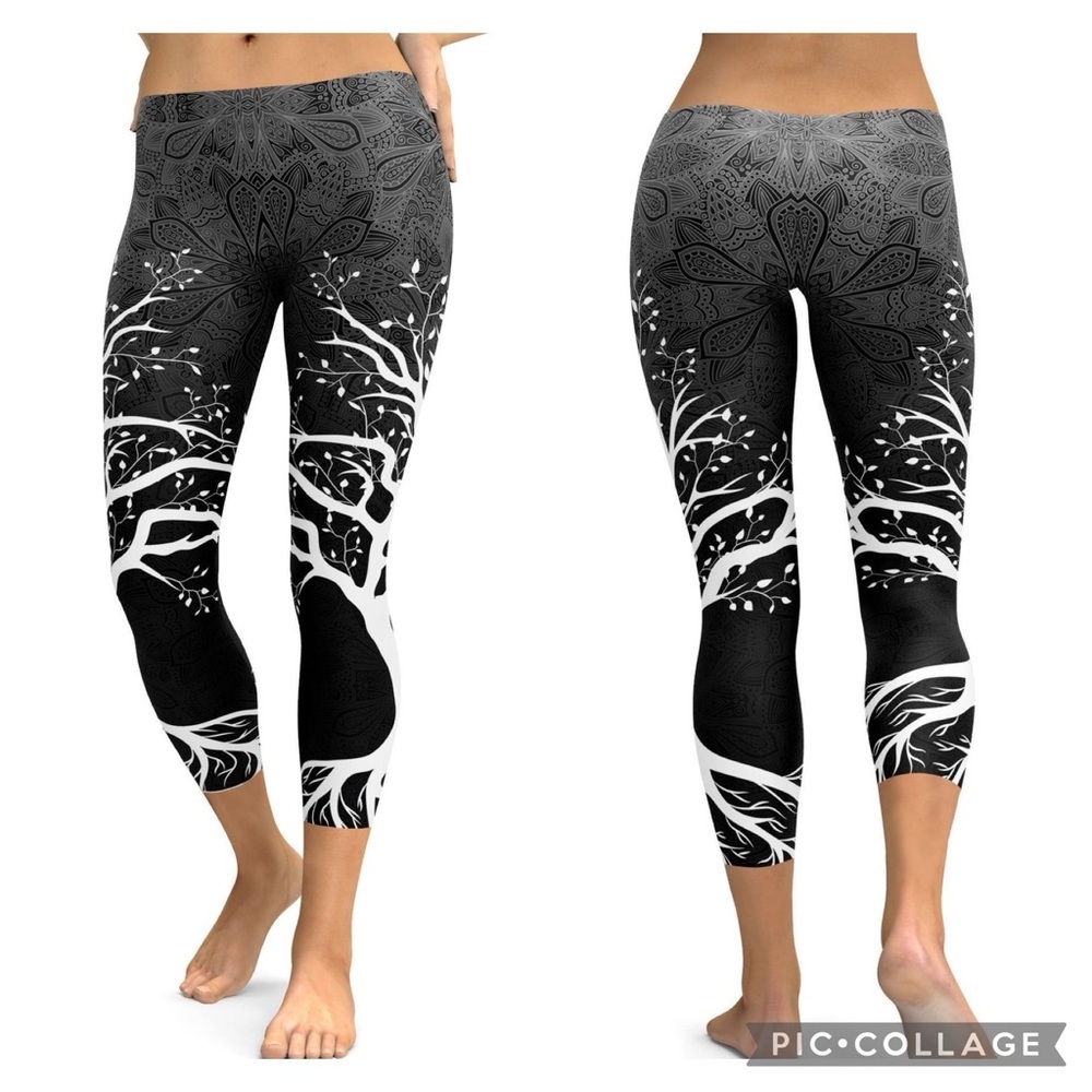 Gearbunch Dark Tree of Life Capri Athleisure Leggings Size Medium